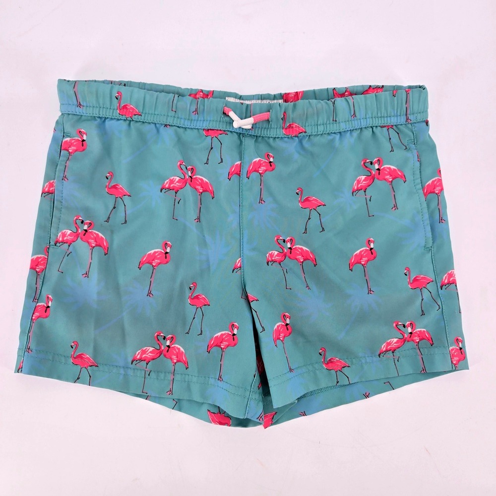 Maamgic Boys Pink Flamingo Palm Tree Quick Dry Swim Trunks Shorts Size 5/6